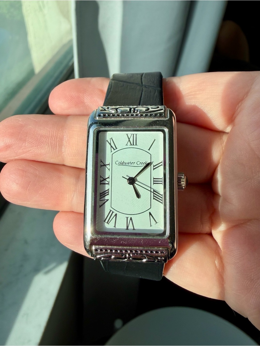 Coldwater Creek Women’s Watch/ 24mm Case/ Black Leather Band/ Works/ New Battery